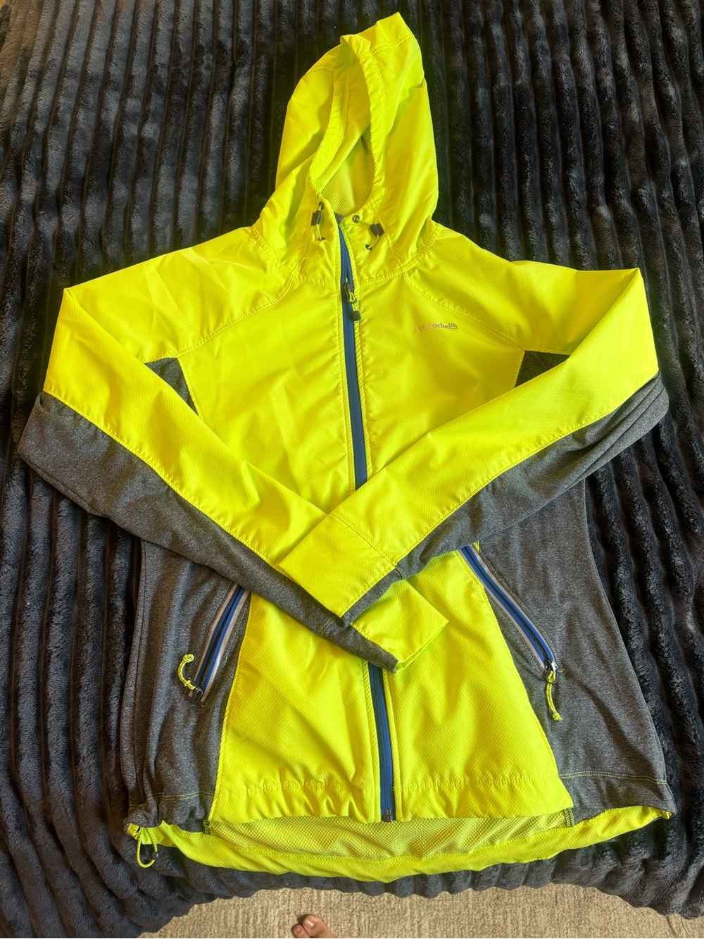 Avalanche Neon Yellow Hooded Running Jacket with Blue Trim